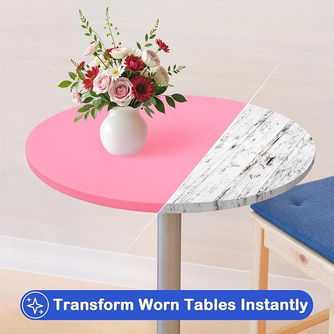 Wolkemer 4 Pack 2 Foot Pink Fitted Tablecloth 24 Inch Round Elastic Edges Table Cloth, Spandex Stretch Table Cover with Machine Washable Fabric for Wedding Party Picnic Dining Indoor Outdoor