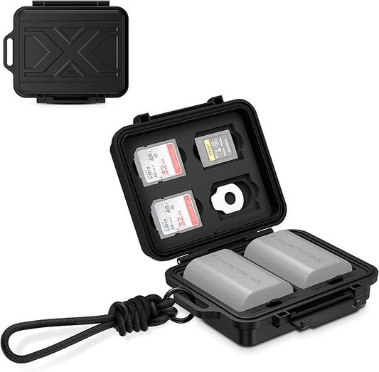 JJC Portable Camera Battery Memory Card Storage Case for 4 SD Card,3 CFexpress Type-A Cards,2 Camera Batteries, Compact Cameras Battery Holder Box for Sony NP-FZ100