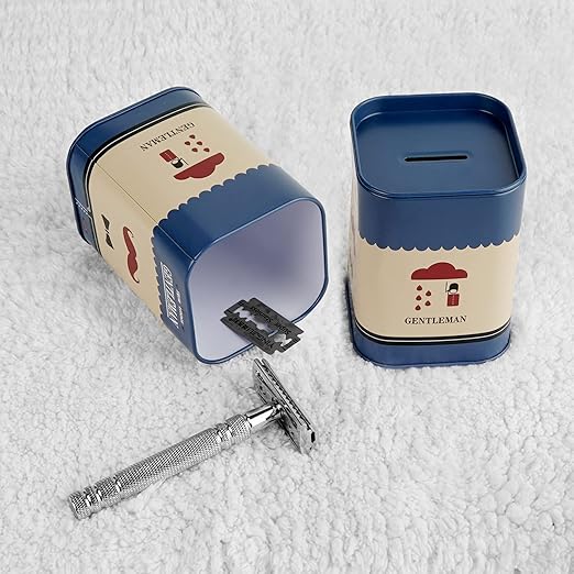 4 Pack Razor Blade Disposal Container for Safety Razor Blade, Detachable Safe Blade Bank for Used Leaf Razor, Large Capacity Razor Iron Disposal Case (Blue)