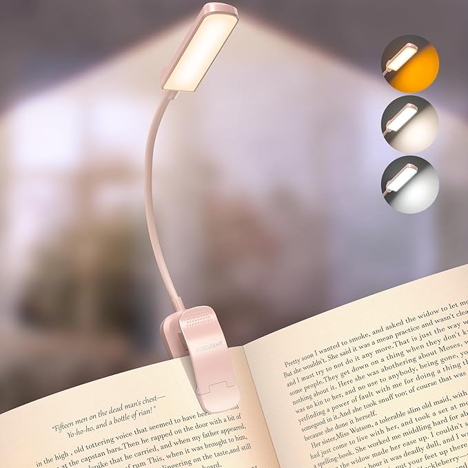 Glocusent 13 LED Rechargeable Book Light for Reading at Night, Eye-Caring 3 Amber Colors & Stepless Dimming, Lasts 1 Week to 2 Months, Travel Clip on Lamp, Gifts for Book Lovers, Men, Women & Kids