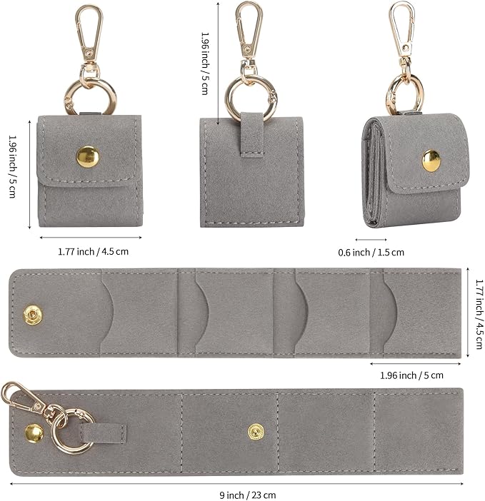 KUKUVR Mini Jewelry Holder Pouch with Keychain, Portable Travel Jewelry Organizer Box for Rings Earrings Necklace Stud, Small Velvet Jewelry Storage Bag for Gym Women (Grey)