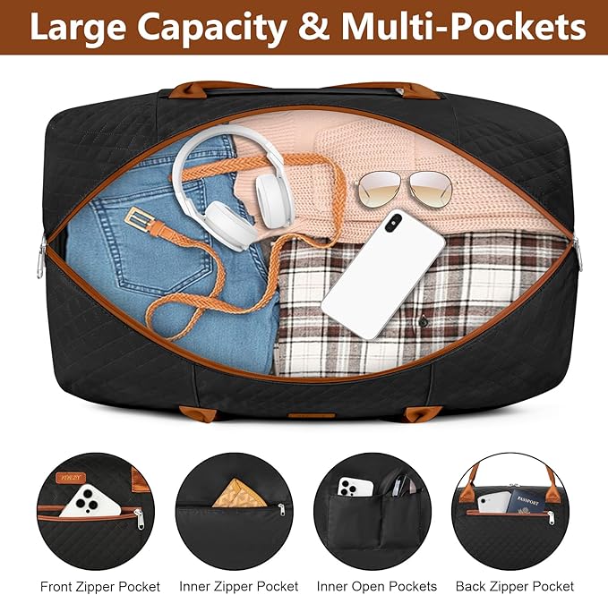 ITIEZY Weekender Overnight Bag for Women - Large Travel Duffel Bag with Shoe Compartment, Gym Duffel Bag Hospital Bag Carry On Tote Bags for Airplanes with Crossbody Bag Toiletry Bag 3Pcs Set
