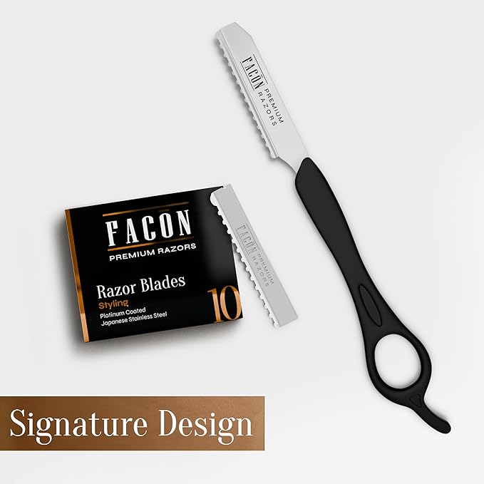 Facón Hair Razors for Cutting Hair - Professional Styling Razor Kit with 11 Replacement Blades, Stainless Steel Hairs Cutting Tool for Salon & Home, Premium Cutting Thinning Texturizing Faether Razor
