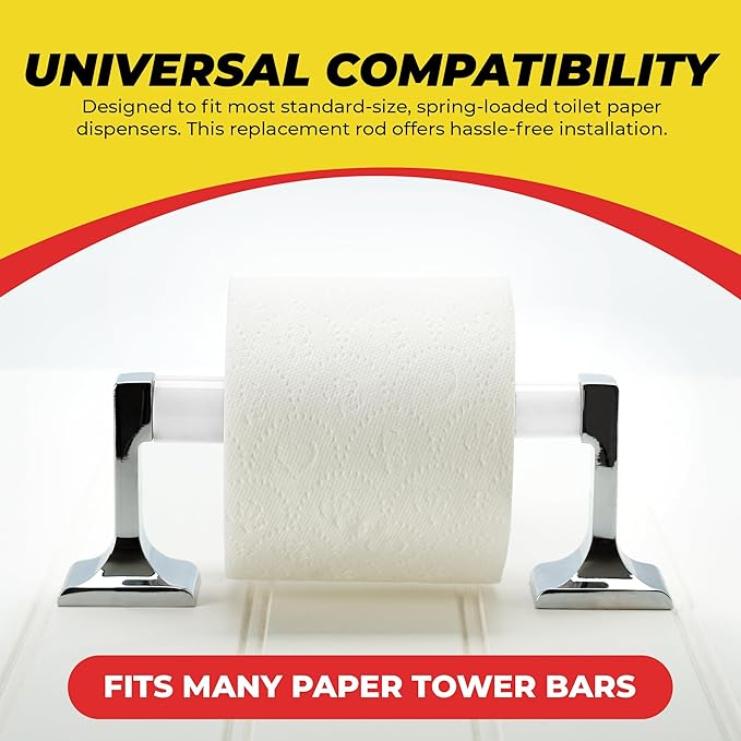 Qualihome White Universal Plastic Spring Loaded Toilet Paper Roll Holder Replacement Rod, White Toilet Paper Roll Replacement Rod