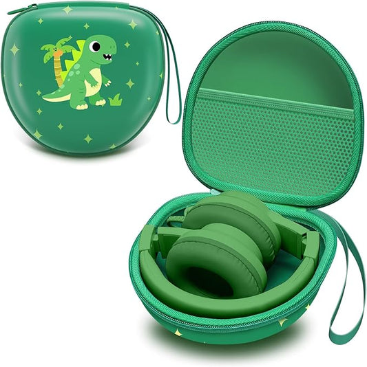 Kids Headphones Case Compatible with iClever HS19 / BTH12 / BTH22 / BTH20, Candy Bila BH03, JoySpark-T5, MIDOLA MD-B01, EarFun, IMYB, Noot Products Foldable Kids Headphones, Dinosaur Green(Case Only)