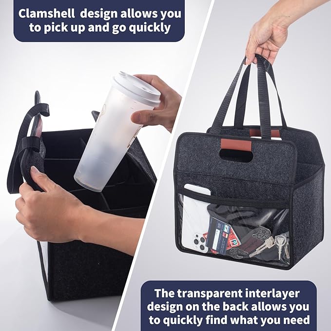 Foyego 6 Cup Drink Carrier with Handle, Reusable Insulated Drink Caddy Drink Holder for Car, Folding Portable Coffee Cup Holder Bag for Travel and Delivery
