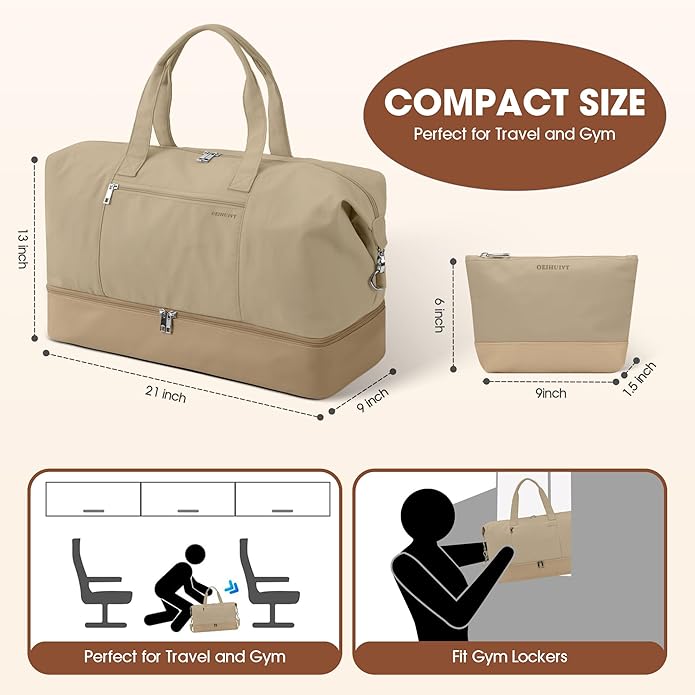 Women's Weekender bag Travel Duffel Bag with Shoe Compartment 21-inch Airline-Approved Carry-On, 2-Piece Overnight Bag Set Personal Item Luggage