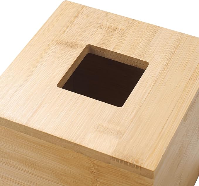 Bamboo Tissue Box Cover, Square Wood Tissue Box Holder, Wooden Facial Paper Holder for Bathroom, Bedroom, Dinner Table, Office (2 Pack, 5.7 x 5.7 x 5.7 inch)