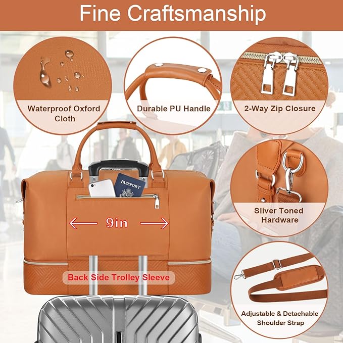 ITIEZY Weekender Overnight Bag for Women - Large Travel Duffel Bag with Shoe Compartment, Gym Duffel Bag Hospital Bag Carry On Tote Bags for Airplanes with Crossbody Bag Toiletry Bag 3Pcs Set