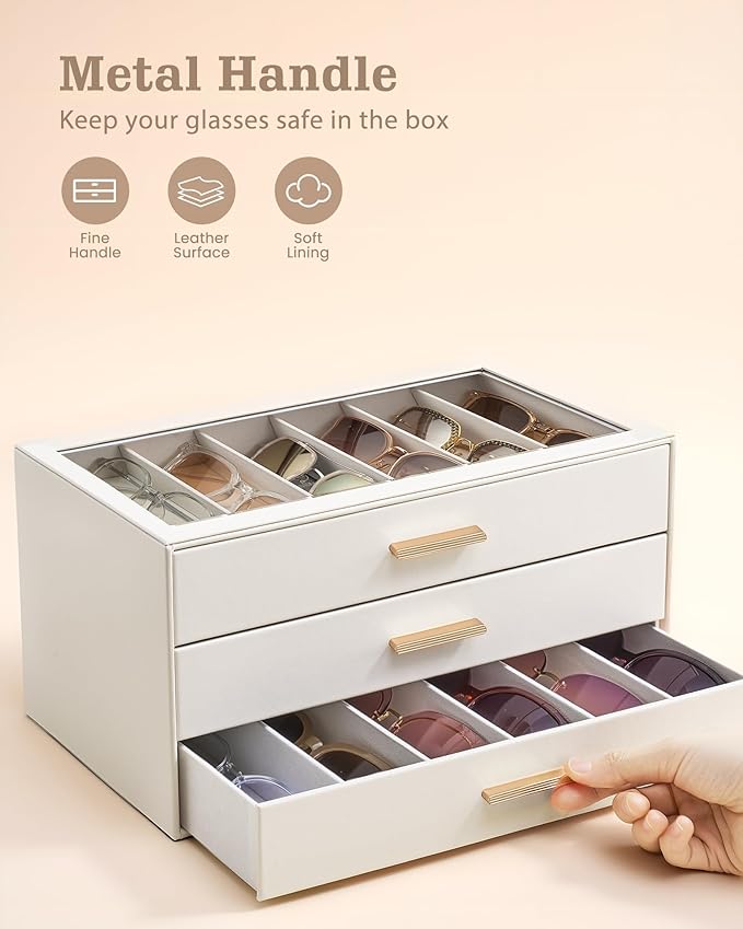 Lolalet Sunglasses Storage Box for Women, Eyewear Eye Glass Organizer with Clear Top Display Holder Case