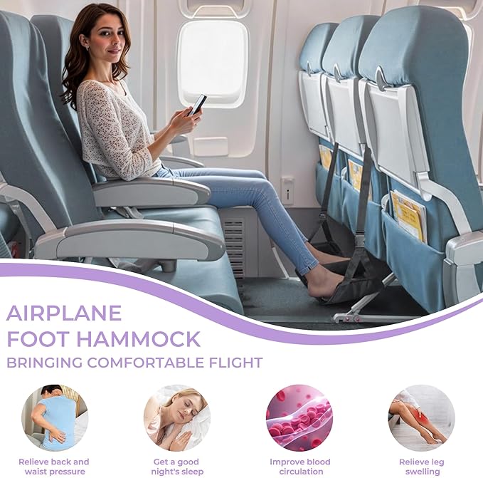 Babenest 1pc Airplane Foot Hammock, Foldable Leg Rest Support with Adjustable Straps to Relieve Swelling, Portable Under Desk Flight Footrest Holder for Air Travel, Office & Car