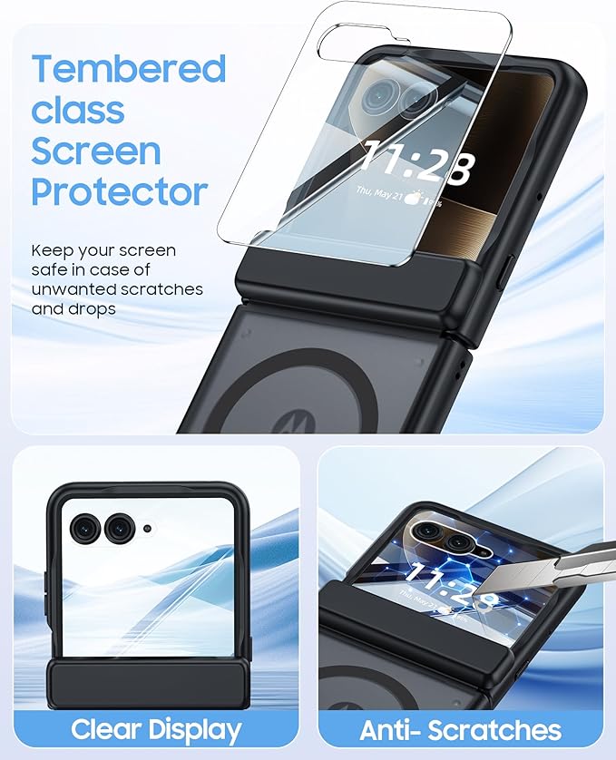 Magnetic for Motorola Razr Ultra 2026/2025 Case,Hinge Protection, Screen Protector, Compatible with MagSafe, Translucent Frosted, Shockproof Slim Cover for Razr Ultra 2026/2025-Black