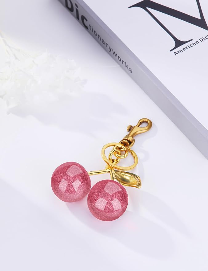 OVRUNS Cherry Bag Charm Cute Cherry Accessories Sparkling Purse Charms for Women