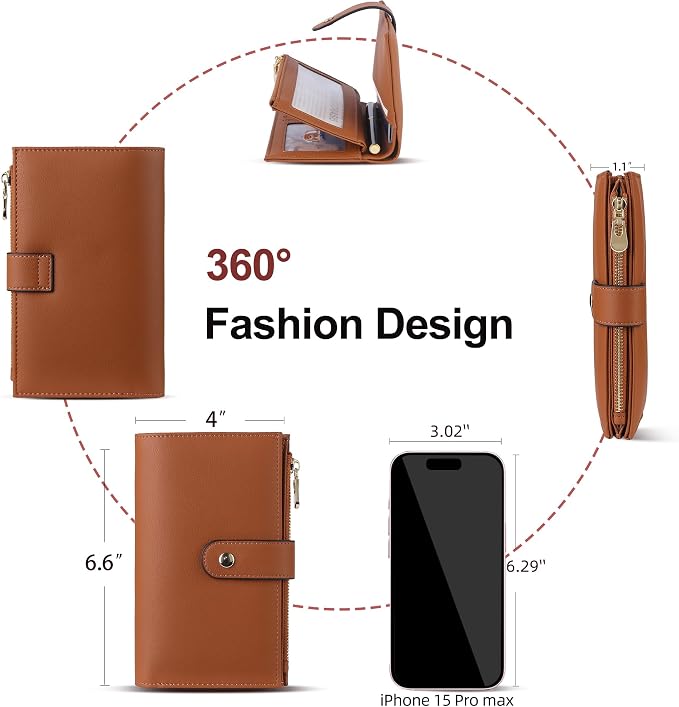 yiijay Wallet Women RFID Blocking Multi Cards Wallet Credit Card Holder for Women Large Capacity Lady Leather Trifold Travel Wallet with Pen Holder
