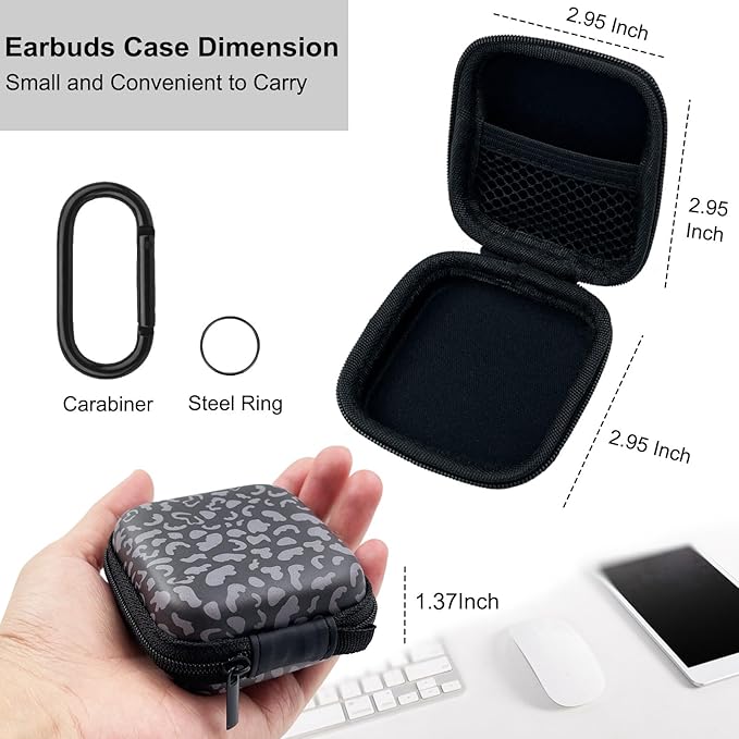 Earbud Case Headphone Organizer Ear Bud Case Portable EVA Carrying Box Storage Bag with Carabiner for AirPods Beats Bose Galaxy Buds 4/3/FE Data Cable Storage (Grey Cheetah)
