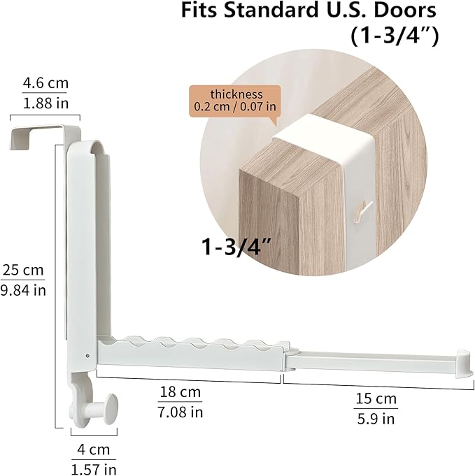 RFOUO Over The Door Hooks Hanger Fit Door up to 1 3/4" Optimal 1pc,Over The Door Hanger with Retractable Rod,Foldable Over The Door Drying Rack for Laundry Bathroom Bedroom (Milky White, 1 Pack)