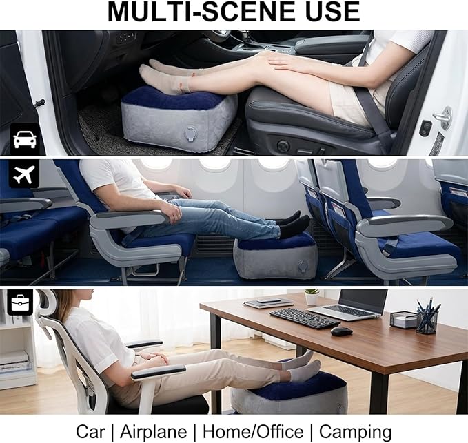 Inflatable Foot Rest Pillow, Portable Travel Foot Elevator for Airplane, Lightweight Foot Stool for Economy Class, Grey, Upgrade Version