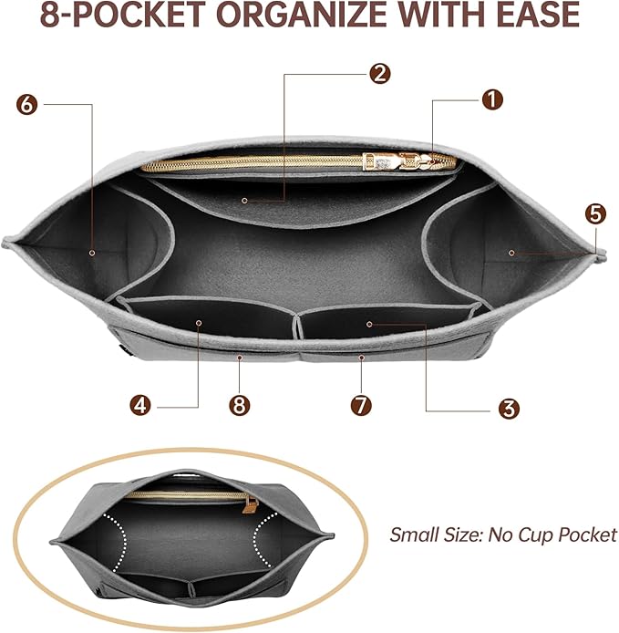 OPPOSHE Purse Organizer Insert for Longchamp Le Pliage, Premium Felt Long Champ Bag Handbag Women, Tote Organizer Insert with 6 Compartments (Small, Grey)
