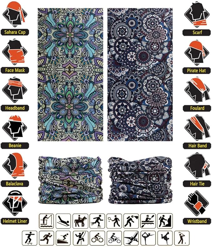 VANCROWN Headband Neck Gaiter Head Wrap Headwear Face Mask Magic Scarf Bandana for Men and Women