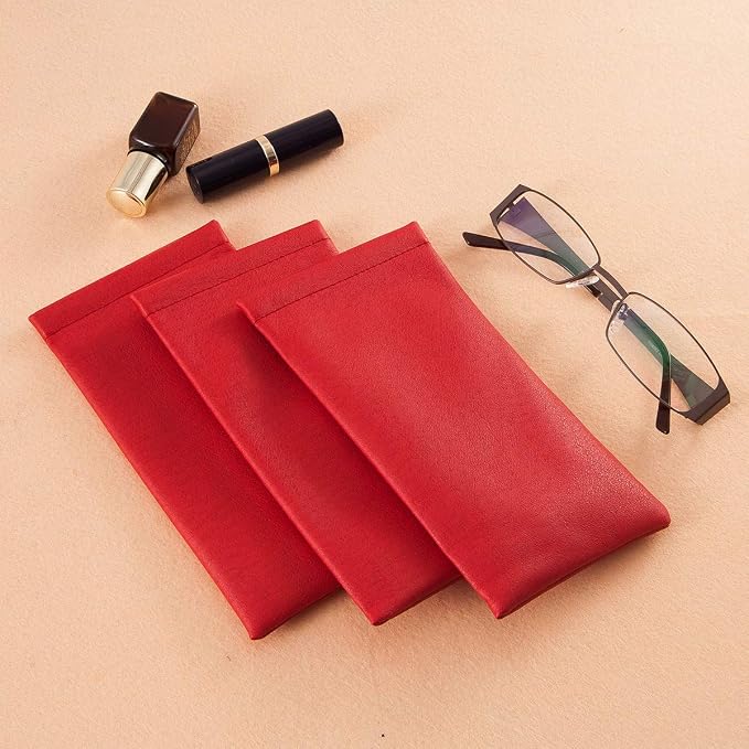 TRIUMPH VISION Squeeze Leather Sunglasses Pouch - 3 Pack Glasses Case Soft Eyeglass Sleeve Pouch Holder