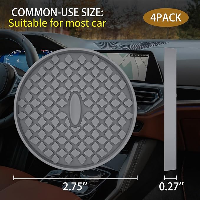 ME.FAN Car Cup Coasters [4 Pack] Silicone Car Coasters/Cup Mats, Non-Slip Recessed Car Interior Accessories Deep Grey