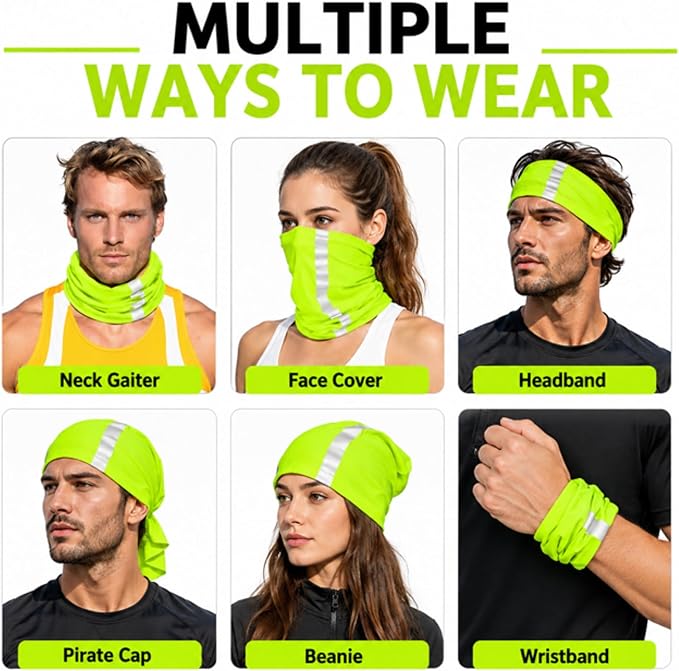 SATINIOR 8 Pcs Neck Gaiter Face Mask, Reflective Summer UV Protection Cooling Scarf Neon Breathable Bandana for Men Women