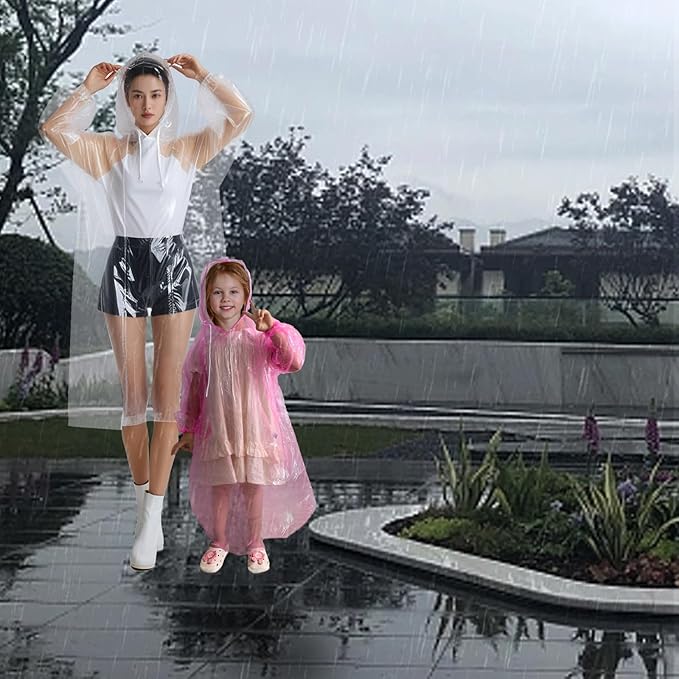 Ponchos Family Pack, Rain Poncho for Adults and Kids Disposable Emergency Rain Ponchos