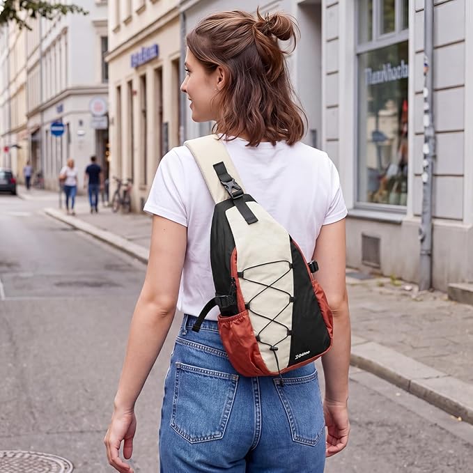 G4Free Sling Bag for Men Women, RFID Blocking Crossbody Bags, Hiking Daypacks Small Sling Backpack Chest Shoulder Bag Travel - Beige & Black