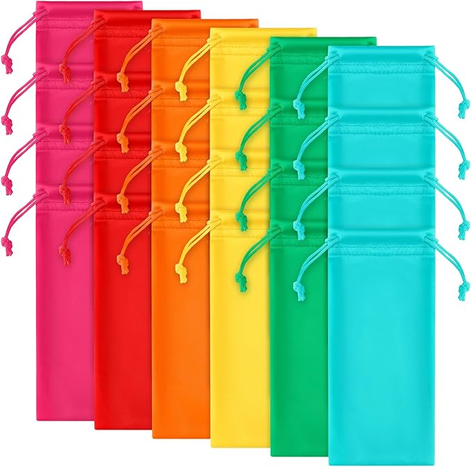 Shinylin 24 Pcs Sunglass Pouch Drawstring Microfiber Pouch Multicolor Soft Sunglasses Case Sunglasses Bag Eyeglass(Bright Colors,Fresh)