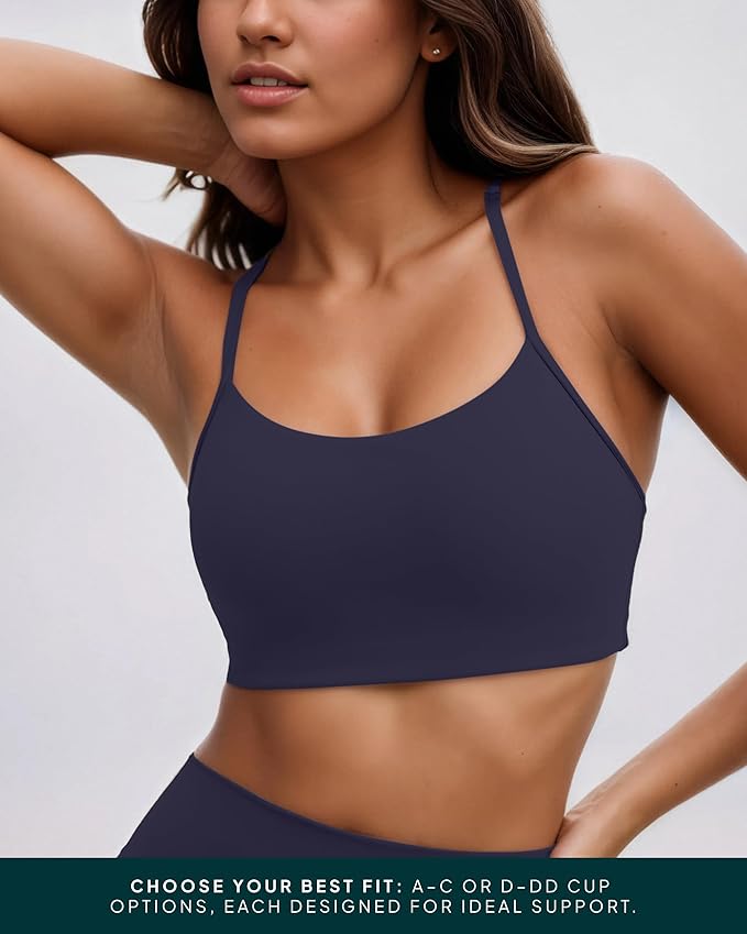 PAVOI ACTIVE Yoga Racerback Bras for Women - Buttery Soft Low Support Scoop Neck Y-Back Thin Strap Sports Bra - FlexFlow