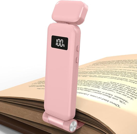 KTEBO Rechargeable Book Light with Clip & Battery Indicator, 9 Luminescence Modes, USB-C Portable 1.6 oz Ultralight Lamp for Night Reading in Bed, Readers - Pink
