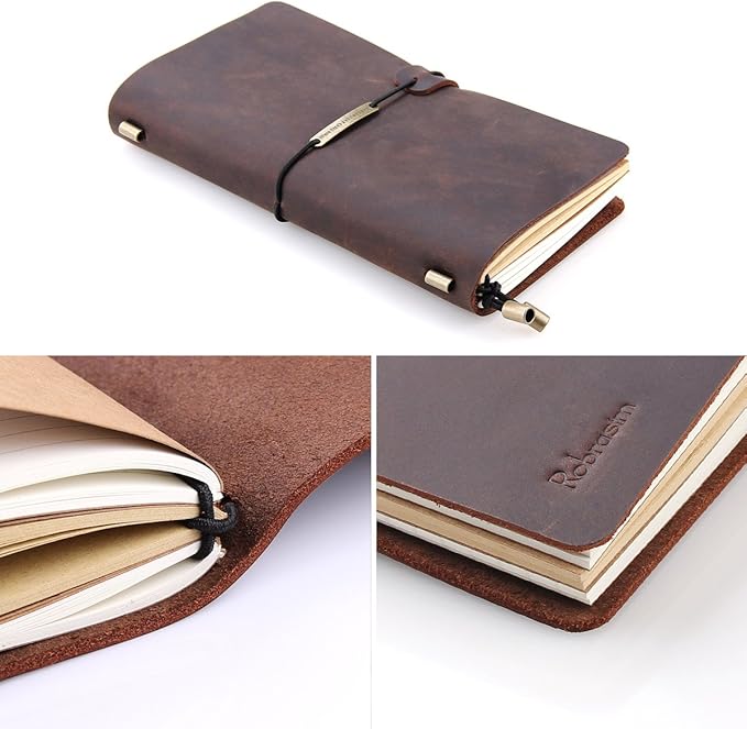 Robrasim Leather Writing Journal Notebook Refillable, Handmade Travelers Notebook for Men & Women, Perfect for Writing, Gifts, Travelers, Standard Size 8.5" x 4.5" Inches - Coffee