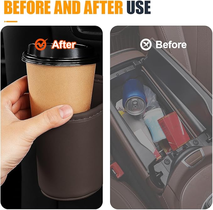 YoRise Leather Car Cup Holder, Scratch-Resistant Clip-On Auto Door Beverage Holders, Universal Hanging Vehicle Back Seat Drink Pocket Organizer for Soda Cans, Water Bottles, Coffee (Brown)