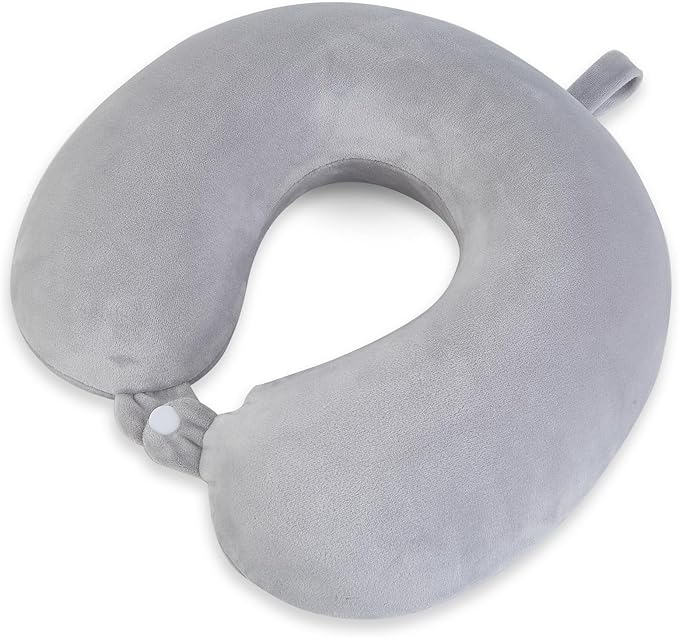 Travel Pillow, Memory Foam Neck Pillow for Traveling, U Shape Airplane Portable Flight Pillow Adult Travel Neck Pillow for Plane Train Car Home Office - Grey