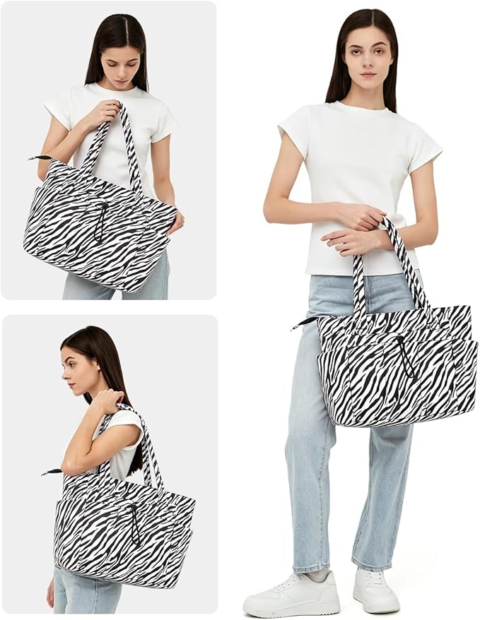 Wandering Nature Puffer Tote Bag with Cup Holder & Laptop Compartment & Trolley Sleeve for Travel, Work, Nurse, Women