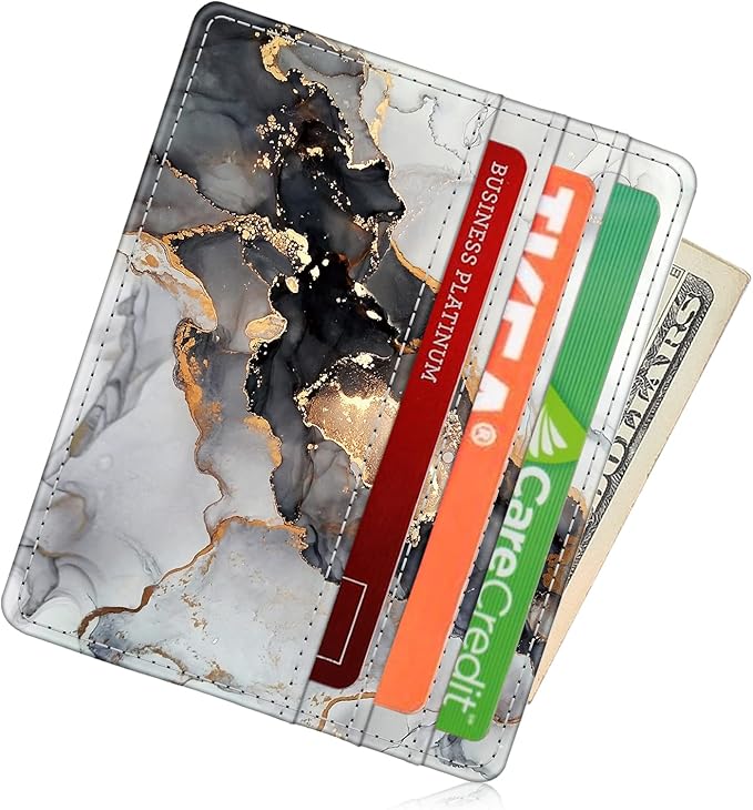 FINTIE Slim Minimalist Front Pocket Wallet, RFID Blocking Credit Card Holder Card Cases with ID Window for Men Women, cloudy marble