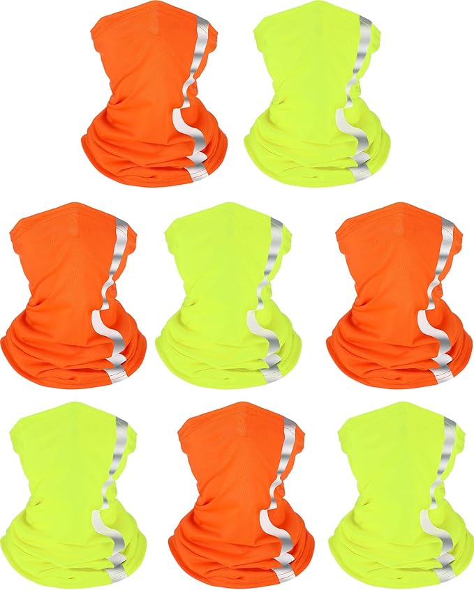 SATINIOR 8 Pcs Neck Gaiter Face Mask, Reflective Summer UV Protection Cooling Scarf Neon Breathable Bandana for Men Women