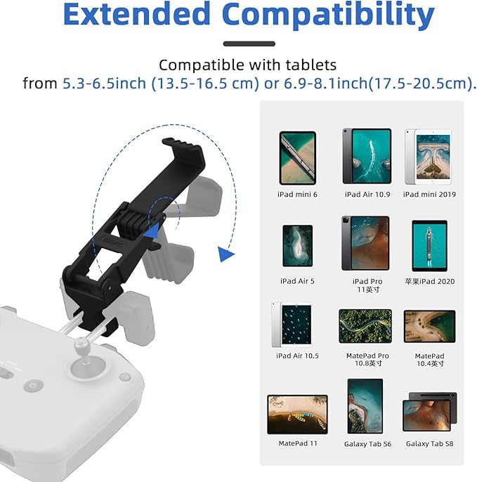 HeiyRC Tablet Holder Mount for DJI Neo, Mini 4K, Mini 4 Pro, Mini 3/3 Pro, Mini 2 SE, AIR 3, Mavic 3 Pro, Mavic Air 2S Adjustable Remote Controller Extended Bracket for iPad mini/Air Accessories