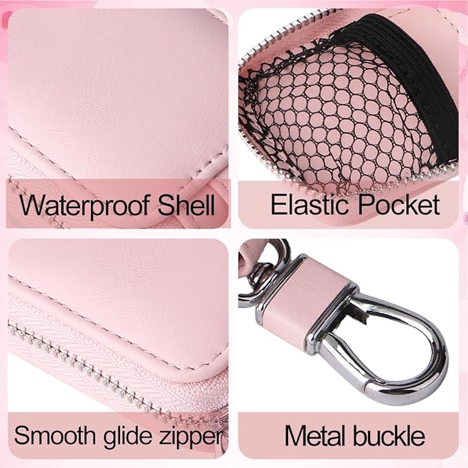 2 PCS Earbud Case with Keychain Portable PU Leather Headphone Storage Bag Shell Earphone Organizer for Wired Wireless Earphone Earbud Earpieces SD Memory Card Camera Chips (Purple + Pink)