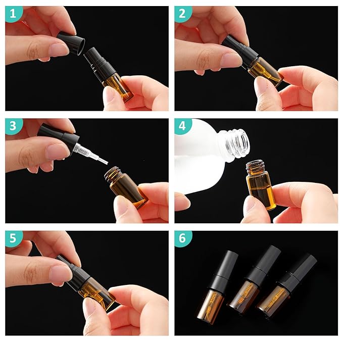 Zhehao 100 Pcs Mini Spray Bottles 2 ml Clear Glass Perfume Bottles Refillable Fine Mist Perfume Atomizer Portable Empty Sample Containers for Cleaning, Essential Oils, Travel (Amber)