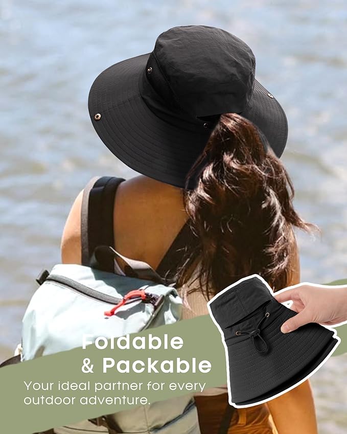 FURTALK Womens Sun Hat with Ponytail Hole Beach Hiking Summer Wide Brim UPF 80+ Outdoor Protection Foldable Bucket Hat