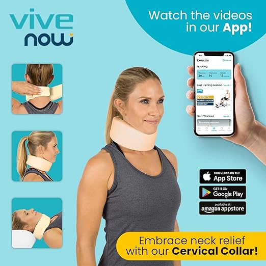 Vive Cervical Collar Neck Brace for Neck Pain and Support for Women & Men - Soft Foam Brace for Pain Relief - Comfortable Corrector Wrap for Posture, Sleeping, Radiculopathy, & Spine (Beige, 3 inch)