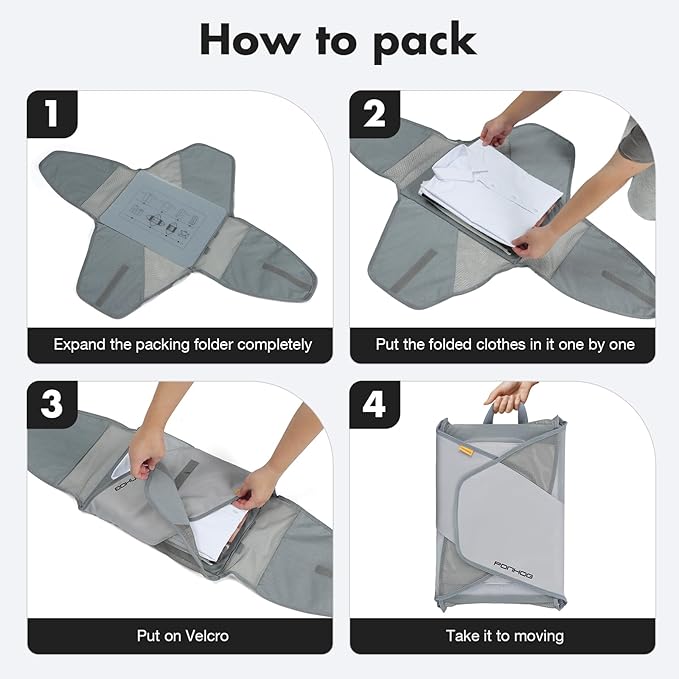 Ponhog Garment Folder 2 PCS - Original Garment Packing Folder Premium Travel Garment Bag Foldable Clothes Shirt Bags Luggage Accessory with Wrinkle-Free Folding Board and Compression Wings Grey