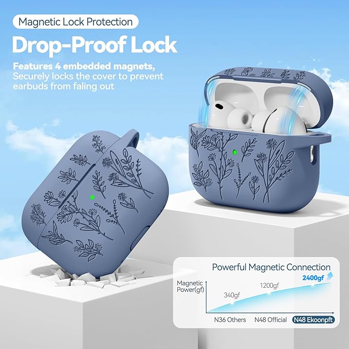 for Airpods Pro 3 Case with Magnetic Lid, Flower Engraved Cases for Apple AirPods Pro 3rd Generation 2025, Soft Silicone Cover for Women Girly with Cleaner & Keychain, Shockproof