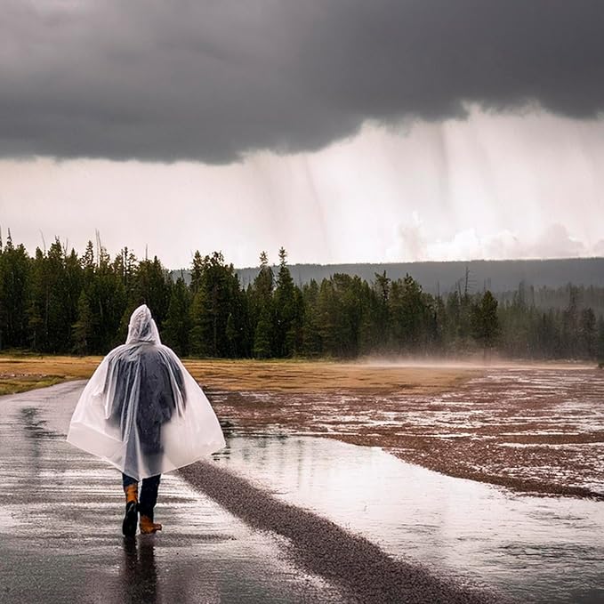 ZENO Disposable Rain Ponchos for Adults - Clear with Hood, Compact Emergency Ponchos for Hiking, Camping, Travel - Pack of 6