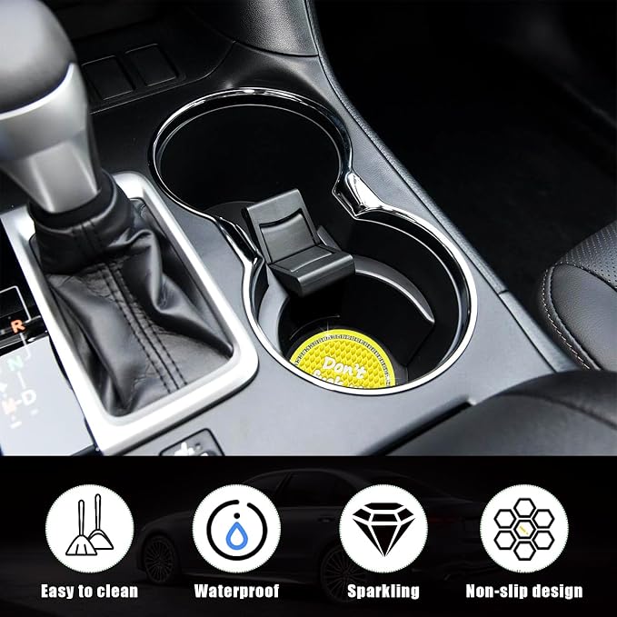 Ziciner 2 Pack Bling Car Cup Holder Coaster, 2.75 Inch Anti-Slip Auto Insert Coaster, Crystal Car Drink Mat Perfect for Women Girls, Universal Interior Decor Accessories (Yellow)
