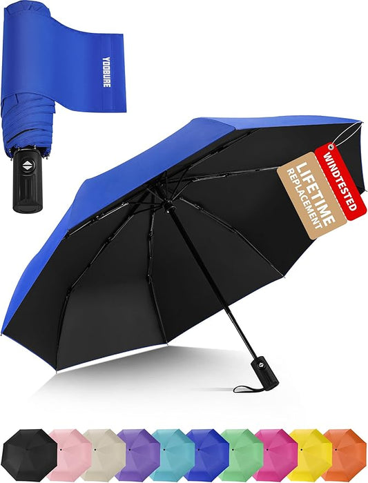 Yoobure Compact Travel Umbrella - Windproof Umbrellas for Rain, Small Portable UV Umbrella for Sun Protection, Folding Automatic Umbrellas in Lightweight for Car, Backpack, Walking, Kids, Women