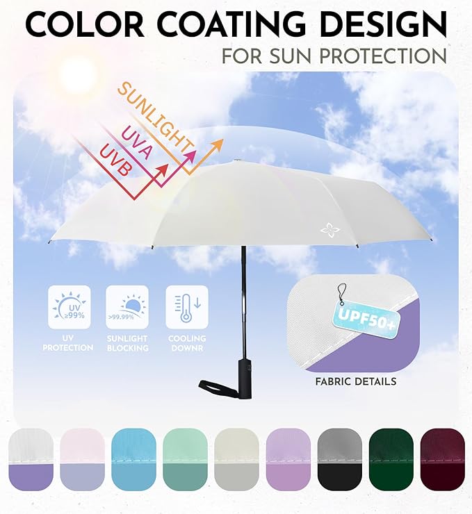 Windproof Travel Umbrella for Rain - 43" Compact Folding Umbrella, Reinforced Strong Frame, Lightweight Portable Parasol with UPF 100+ UV Sun Protection, Cruise Ship Essentials