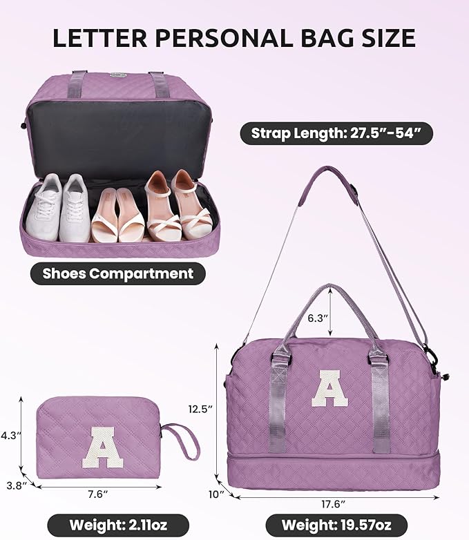 Initial Gifts, Personalized Weekender Bag with Shoulder Strap, Monogram Overnight Bag for Women Wet Pocket, Letter Travel Bag with Makeup Bag Gifts for Family Birthday Gifts (Letter Z)