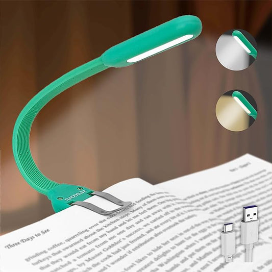 Rechargeable Book Light for Reading in Bed, 4 Color Temperatures Eye-Caring LED, Portable Clip On Reading Light with Magnetic Base, Hands-Free for Travel, Night Reading (Green)